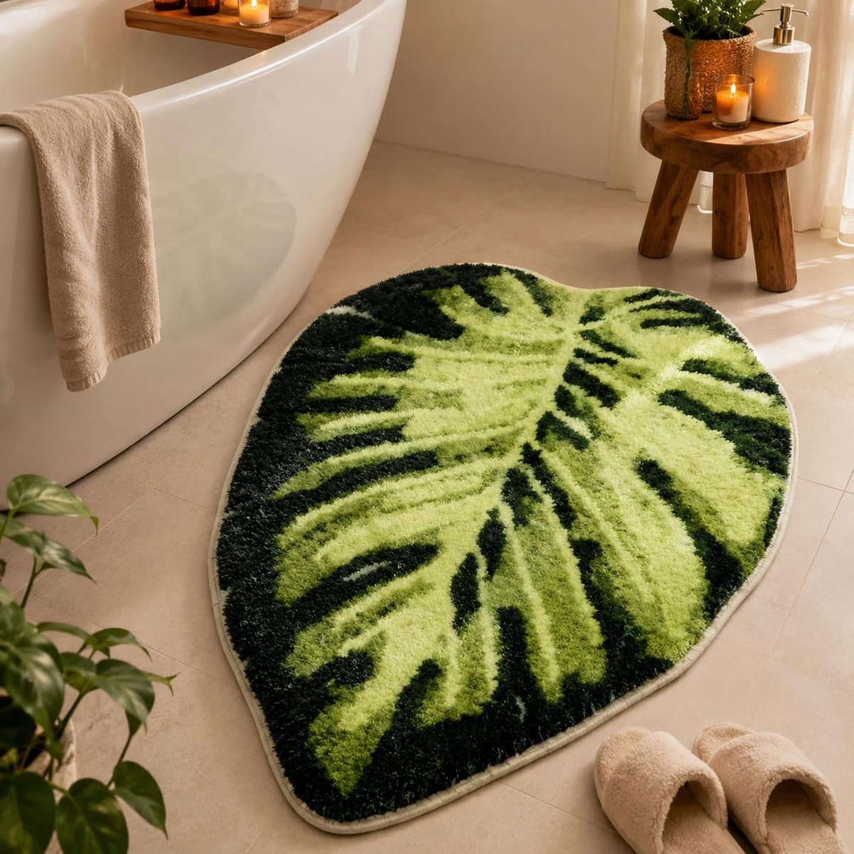Badmat 50 x 80 cm - Monstera Bladontwerp - Zacht en absorberend - Antislip voor badkamer - SnelShoppen