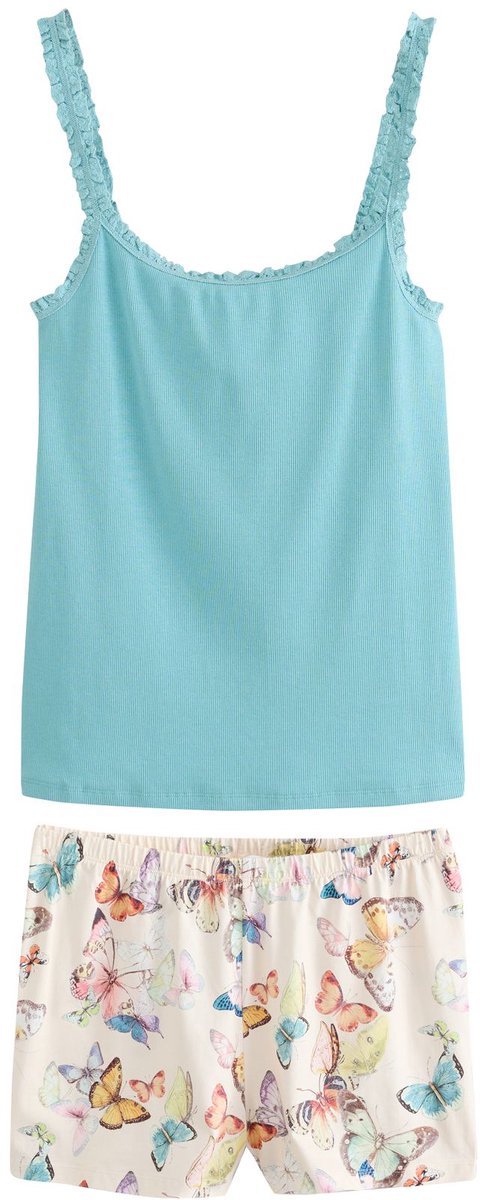 Next - Dames - Korte geribbelde pyjama - Blauw