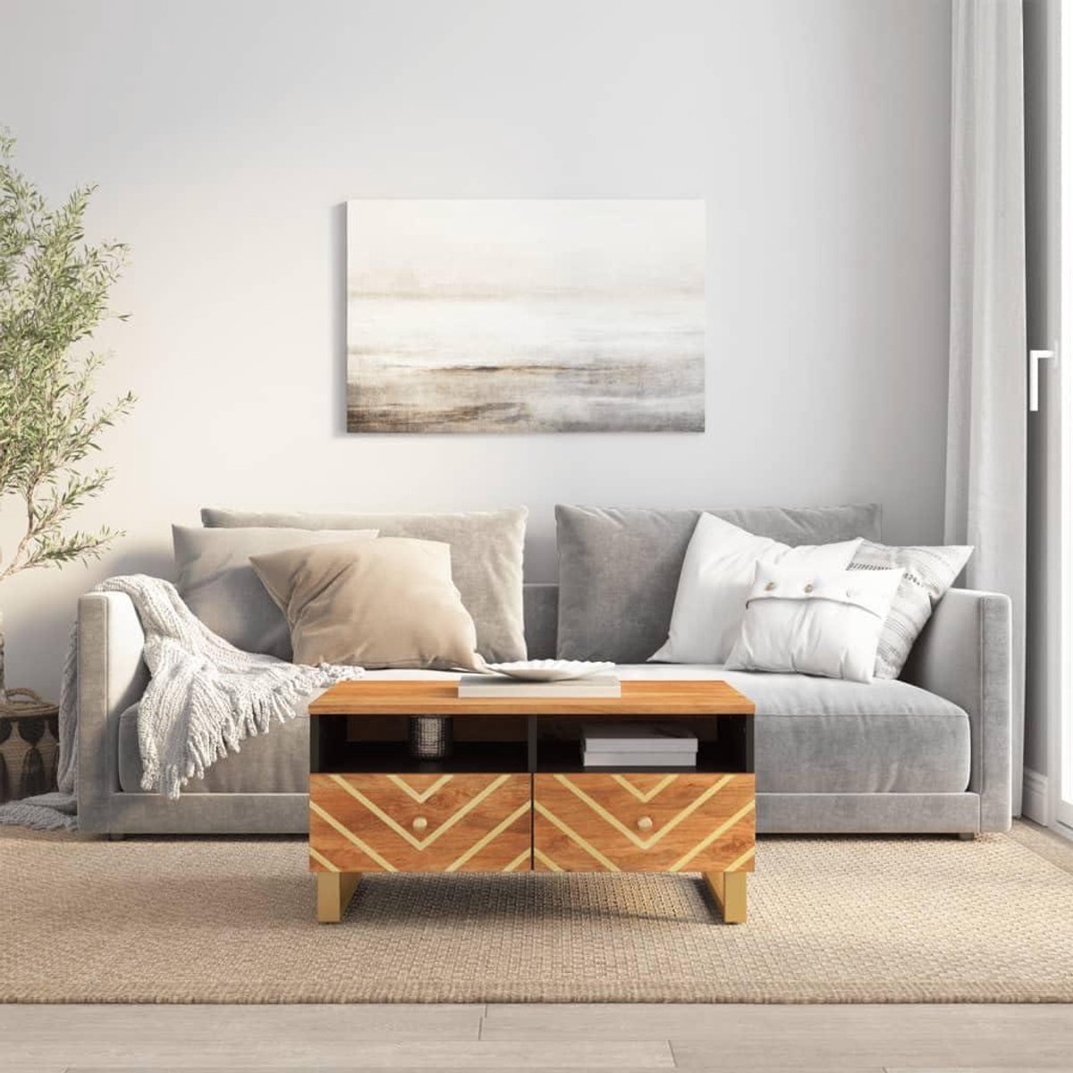 Massief Houten Tafel - Opbergtafel Woonkamer - Woonkamer Inrichten - Geïntegreerde Opbergruimte - 80 x 54 x 40 cm - Bruin