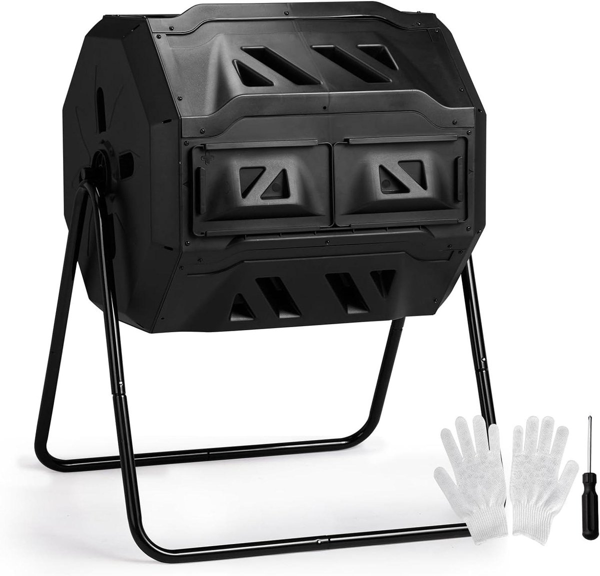 Compost Tumbler - Compostbak Draaibaar - Compost Maken - Dubbel Kamersysteem - 42 Gallon - Zwart