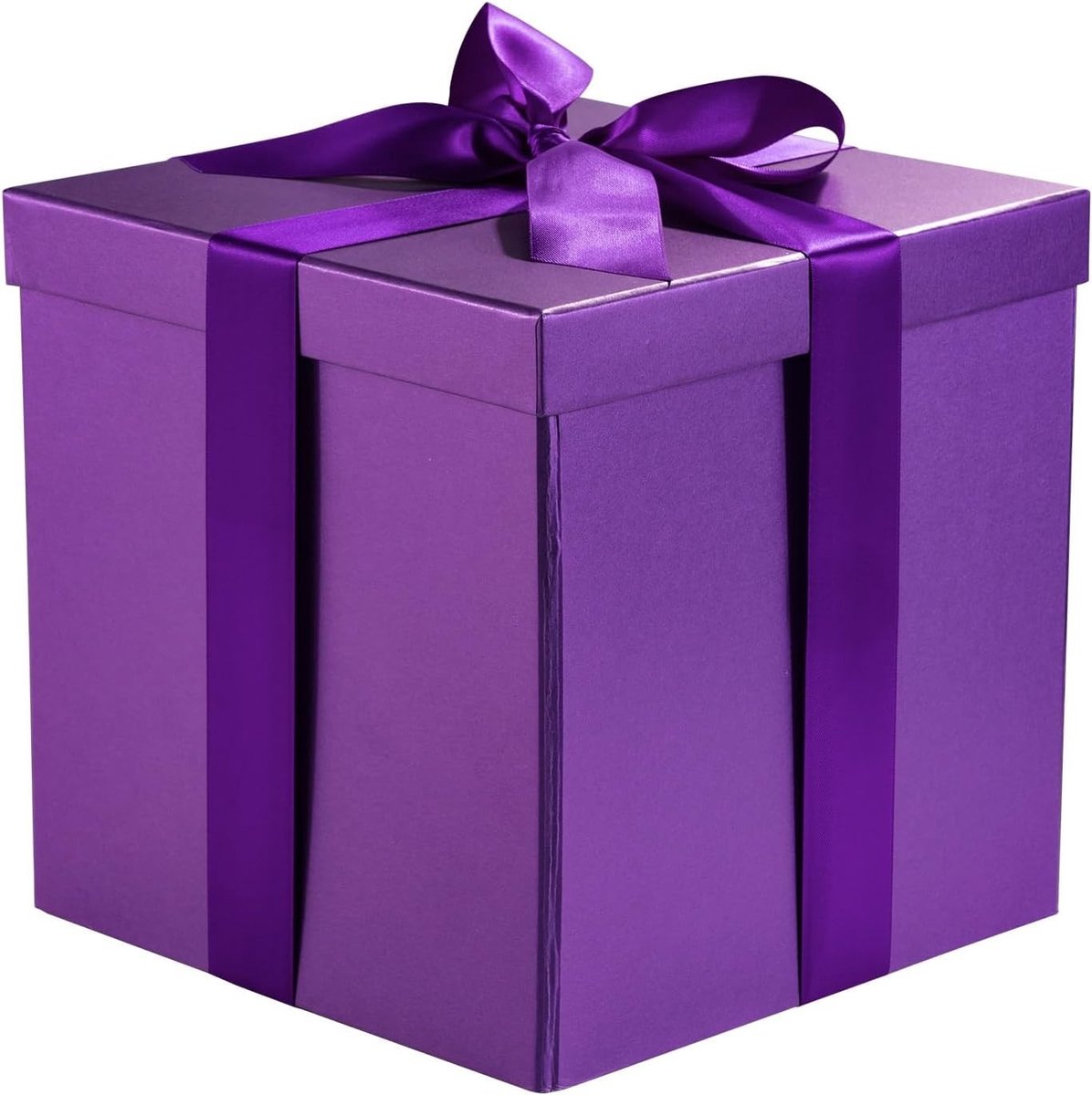 Verjaardagscadeau doos met deksel, lint en tissuepapier - Vouwbare geschenkdoos 23x23x23cm, Paars, Perfect voor feestelijke gelegenheden en verrassingen
