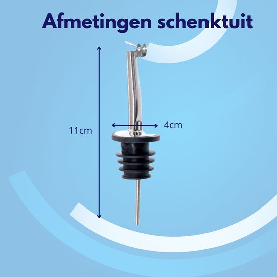 RVS schenktuit met maten 11 cm lengte en 4 cm breedte, met rubberen dop.