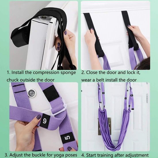 Yoga beenstrekker - Verstelbare Yoga Strap - Elastische band- Omgekeerde stretch - Yogariem - Stretchband - Oefenband - Verbeter flexibiliteit - Voor Yoga, Ballet, Pilates, Gymnastiek, Flexibiliteit, Training - Paars — afbeelding 2
