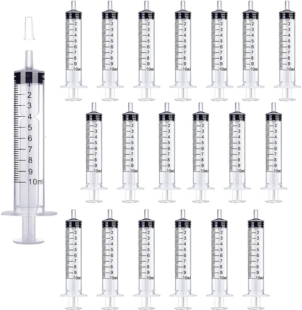 Syringe 10 ml - 20 stuks plastic spuit zonder naald - met afsluitdop - voor vloeistofmeting en dosering - ShopVlot