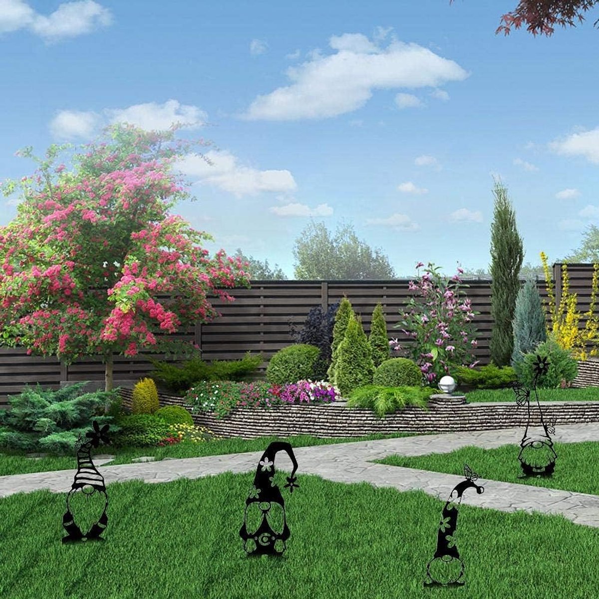 SnelShoppen - Tuin Elf Silhouet, Stalen Stakes Staande Elf Decoraties Schattige 4 Stuks Buiten Decoratie, Handgemaakte Tuin Kunst voor Feest en Tuin