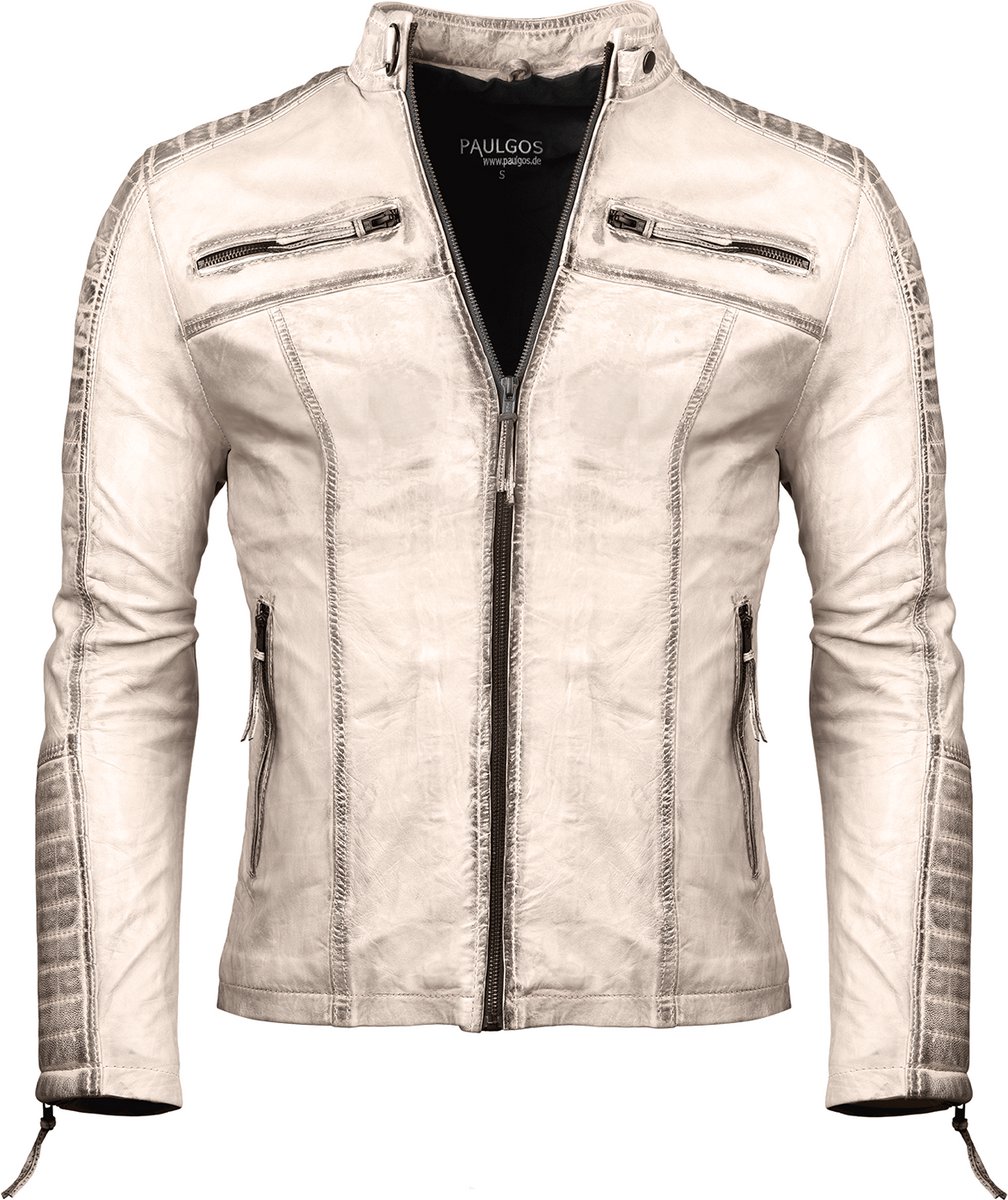 PAULGOS Heren Leren Jas, Echt Leren Jas, Tussenjas, Modieus in 5 Kleuren, Maten S-7XL, Model 1