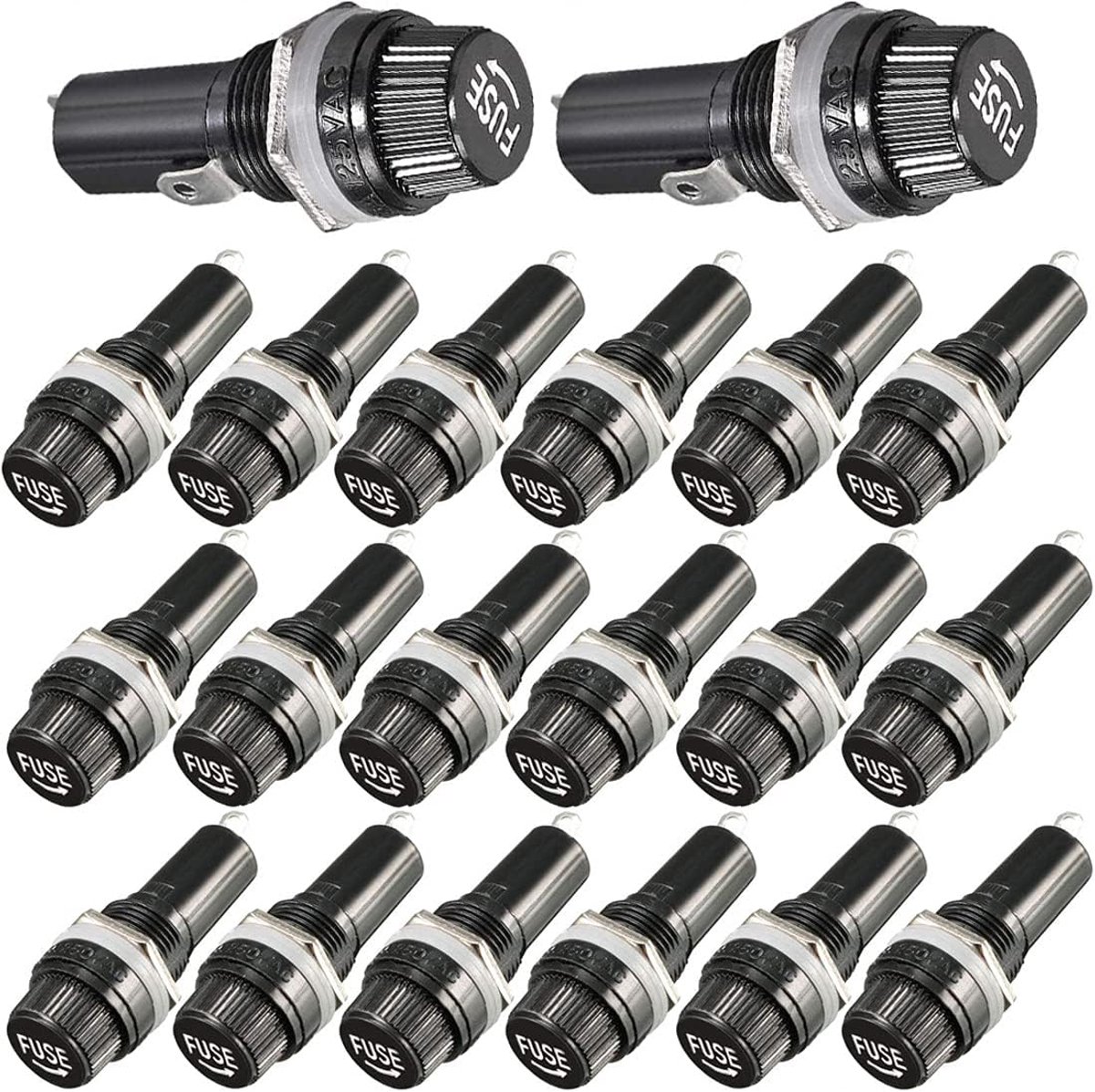 GUUZI AC 125V/15A 250V/10A Screw Cap Panel Mounted Fuse Holder Black with 6×30mm Glass Fuse Holder (20 Set) - ShopVlot