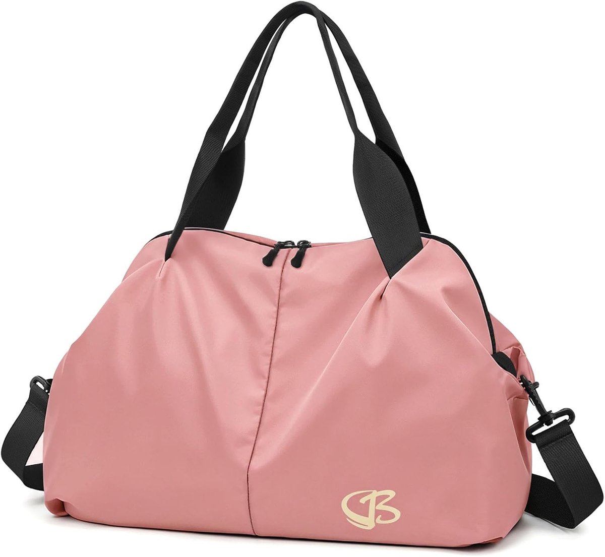 SnelShoppen - Sporttas Dames 45 x 27 x 20 cm met Waterdichte Compartment, Kleine Weekendtas in Lichtroze en Zwart - Sport Duffel voor Fitness, Zwemmen