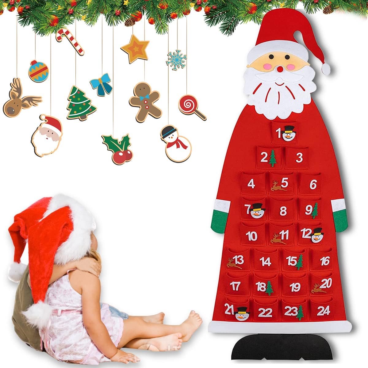 Santa Claus Felt Advent Calendar, Advent Calendar Made of Felt for Hanging, Advent Calendar for Filling, Children's - ShopVlot