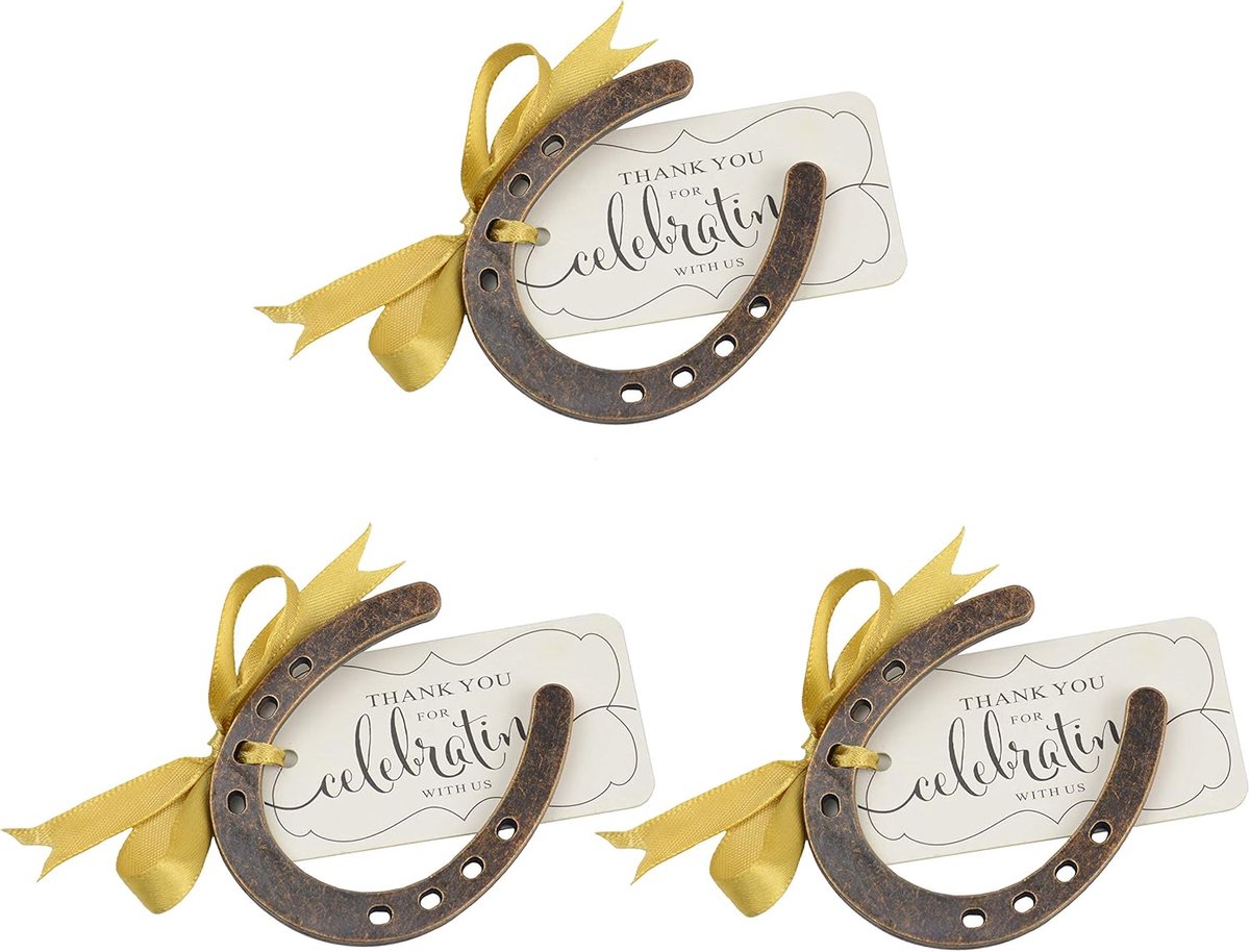 SnelShoppen - 24-delige Vintage Gelukkige Paardenhoef Trouwen Cadeau Set met Stand en Bedanktags voor Rustieke Bruiloft en Babyshower Decoratie (Antie