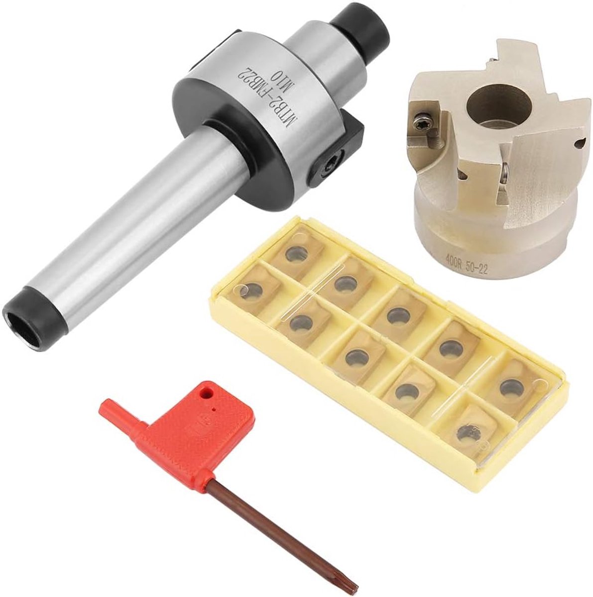 SnelShoppen - Cutter Set voor Hoofdfrezen met Vlakke Frezen Houder Uitbreiding en Hardmetalen Inserts voor CNC Machines, Snelle Freeswerk, Precisie en