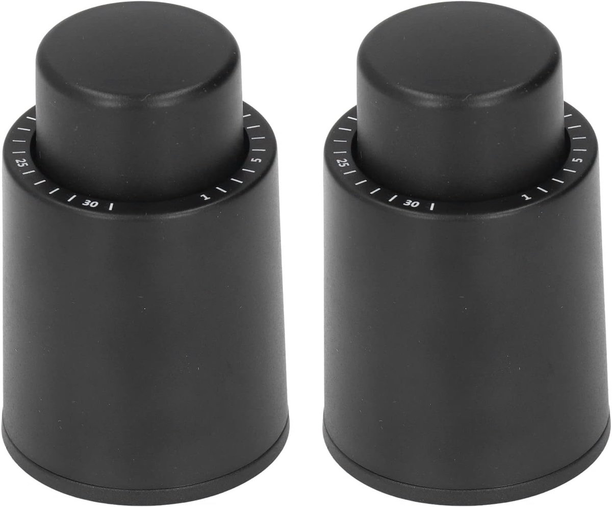 SnelShoppen - 2Pcs Wijnfles Stopper Vacuum Sealer Herbruikbaar Lekvrij Druktype met Datumregistratie voor Wijnflessen - Zilver