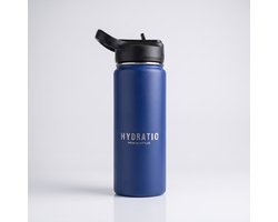 Hydratio Essence Thermosfles 500 ML Blauw – Drinkfles 0,5 Liter RVS Dubbelwandig – Waterfles Lekvrij & BPA-Vrij – Isoleerfles 24 Uur Koud 12 Uur Warm – Thermosbeker Travel Mug Koffie Thee – Sport School Werk Cadeau – Navy Blue