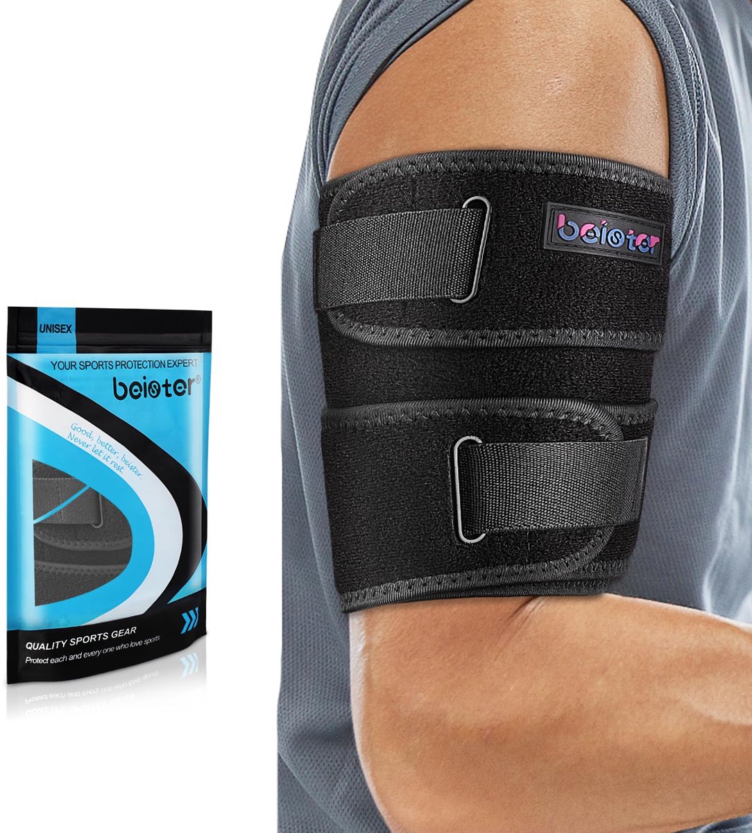 SnelShoppen - Bovenarmsteun Biceps Triceps Compressiebandage voor Mannen en Vrouwen - Ondersteuning en Bescherming voor Sport en Revalidatie - Zwart -