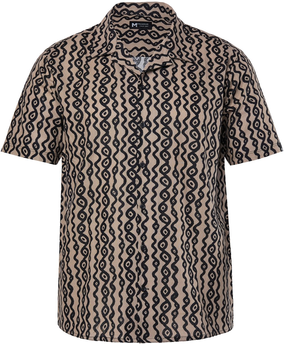 Men Plus - Heren - Linnenlook overhemd korte mouw Cubaanse kraag Cuba-fit - Zand - Maat 5XL