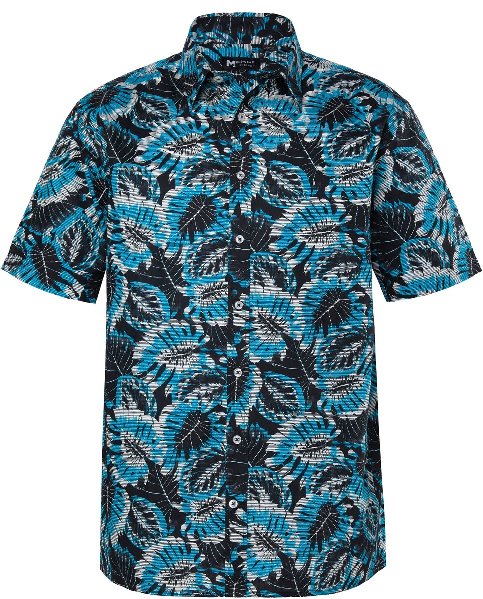 Men Plus - Heren - Overhemd korte mouw kentkraag all-over print comfort fit - Zwart - Maat 8XL