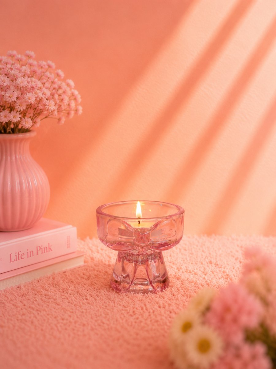 Bow Glow Kaarshouder | Viva Femme | Kaarsen | Kandelaar | Decoratie | Cadeau | Wonen | Vrolijk | Lief | Roze | Moederdag