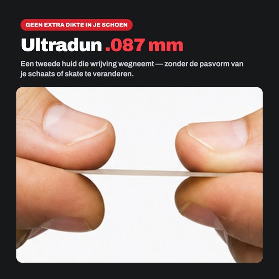 Ultradun materiaal van 0,087 mm dik, dat wrijving wegneemt zonder de pasvorm van skates of schaatsen te veranderen.