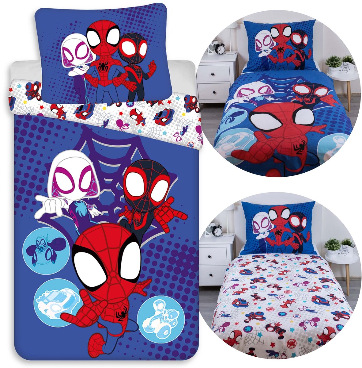 MARVEL Spidey en zijn supervrienden DUBBELZIJDIG, katoenen jongensbeddengoed met rits, 100% KATOEN 140x200cm+70x90cm OEKO-TEX