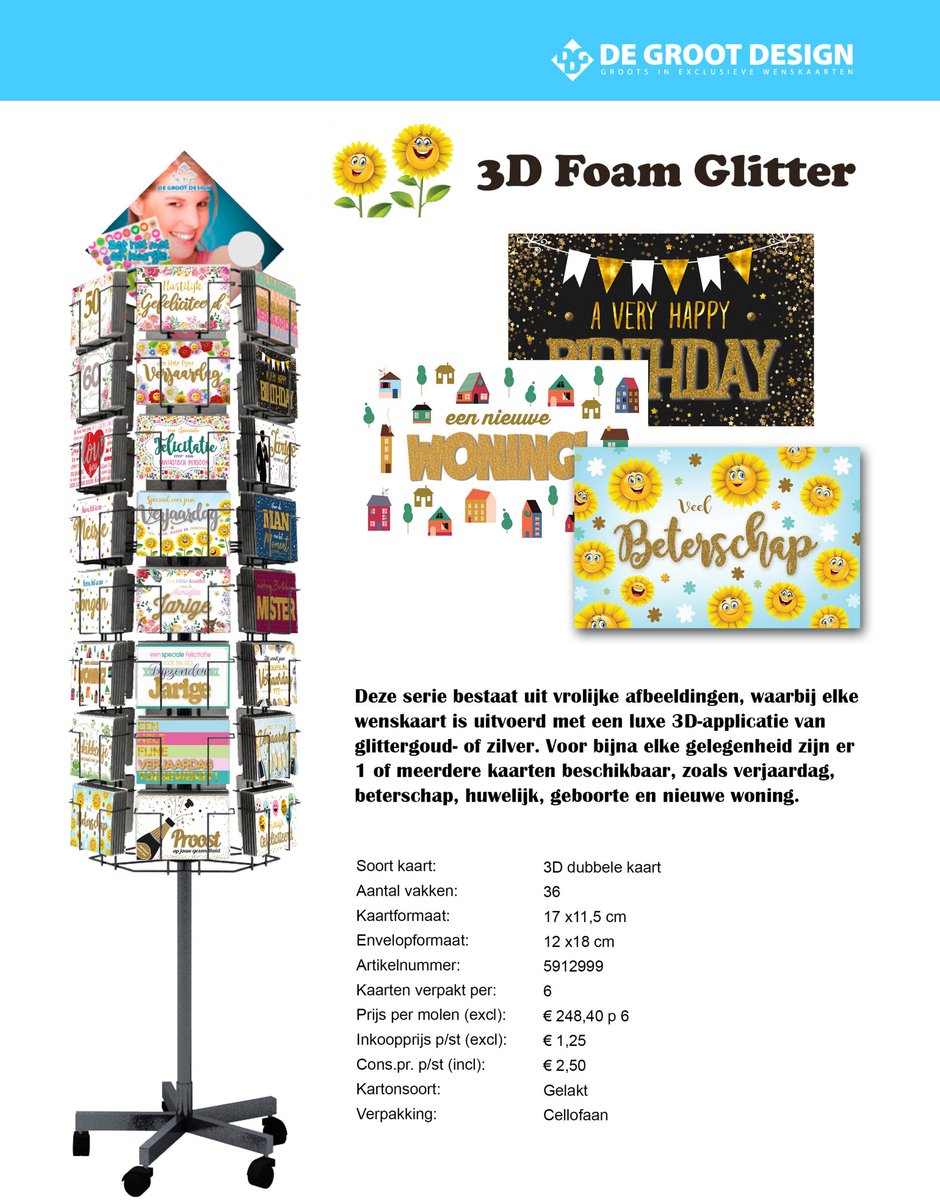 Wenskaart | 6 stuks | Foam Glitter 3D complete serie | molen in bruikleen