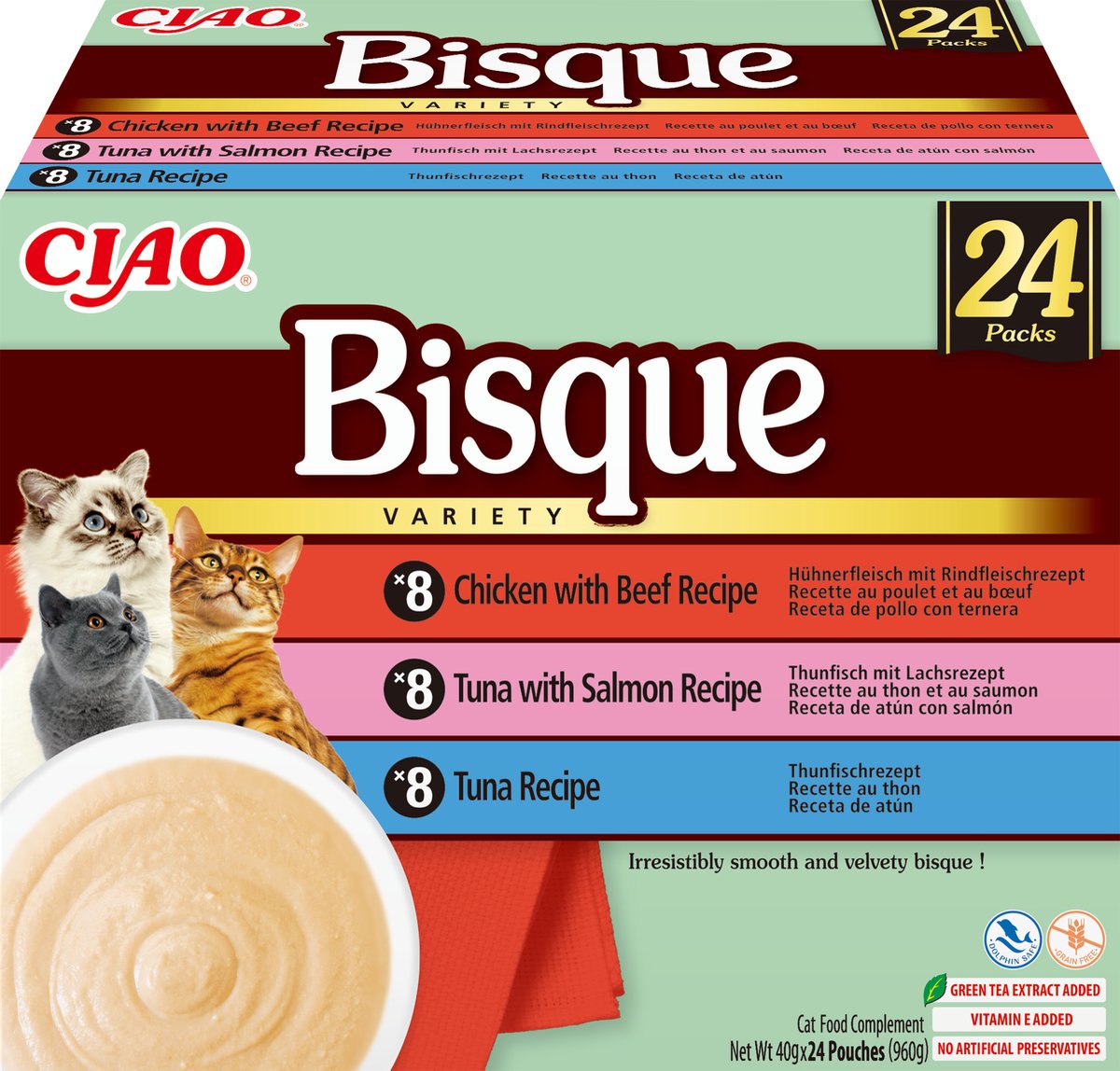 INABA CIAO Bisque Kattenvoer Natvoer 3 Smaken Maaltijdzakjes 24x40g