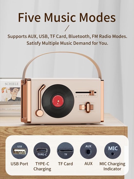 Retro Bluetooth-speaker - Vintage decoratie, draadloze mini-speaker in schattige retrostijl - Ondersteunt USB, TF-kaart, AUX en FM-radio - Geschikt voor slaapkamer, feestjes buiten en als verjaardagscadeau (Groen) — afbeelding 3