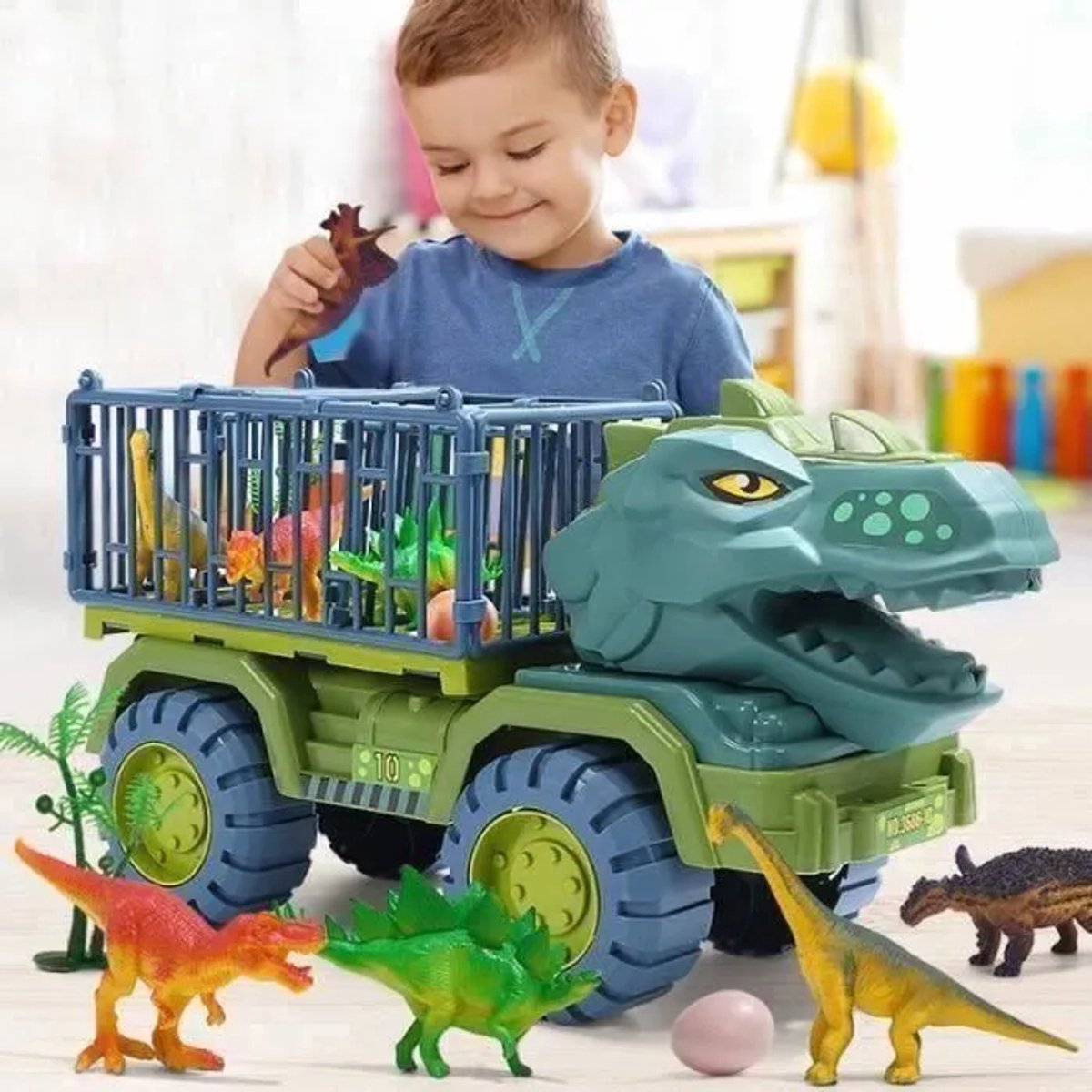 TEKROA® Dinosaurus Transport Truck Speelgoed met 3 Kleine Dino's - Cadeau voor Kinderen 3-7 Jaar Jongens en Meisjes