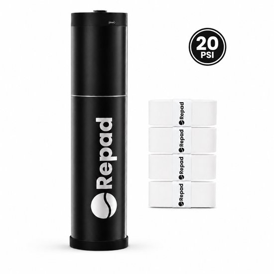 Repad® Essential - Padelballen Drukregelaar - Padel Ball Pressurizer - Tennis Ball Pressurizer - Automatische Pomp - Inclusief 4 overgrips - 20 PSI - USB-C - Metaal - Padelballen - 2026 Model - Zwart Repad® Essential - Padelballen Drukregelaar - Padel Ball Pressurizer - Tennis Ball Pressurizer - Automatische Pomp - Inclusief 4 overgrips - 20 PSI - USB-C - Metaal - Padelballen - 2026 Model - Zwart
