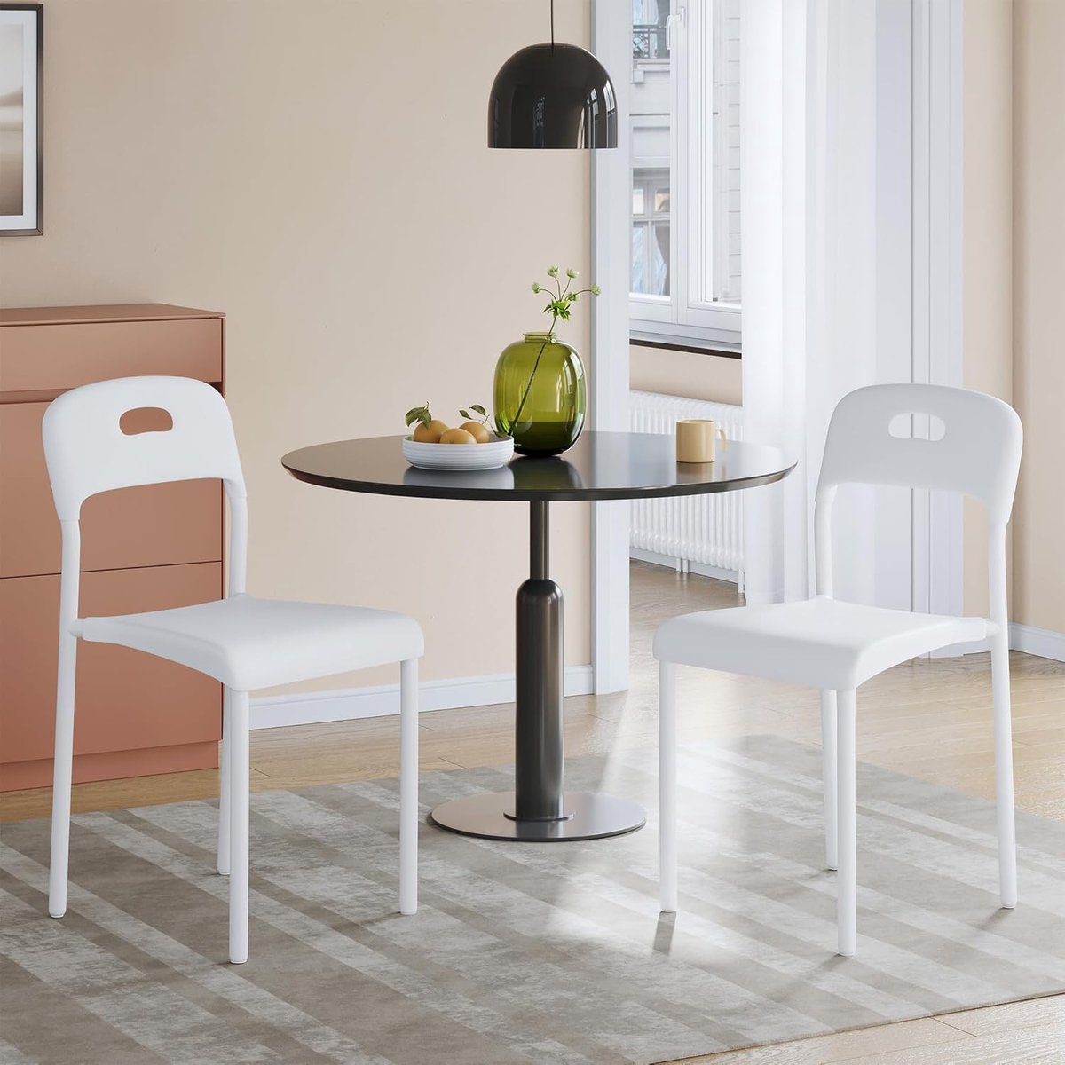 Stapelbare eetkamerstoelen, moderne kunststof eetkamerstoelset – metalen poten – waterbestendig en vlekvast – eenvoudige montage – geschikt voor binnen en buiten