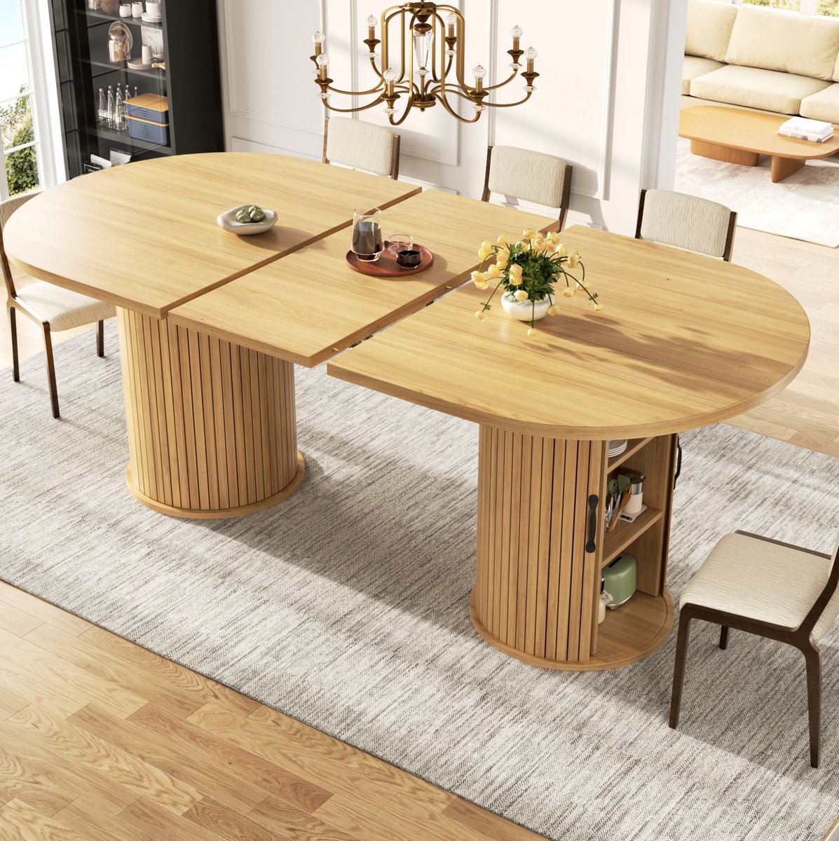 FloraGrace Eettafel - Uitschuifbaar Met Verborgen Opbergruimte - Voor Keuken En Eethoek - MDF - 149,8-189,7x80x75 Cm - Naturel