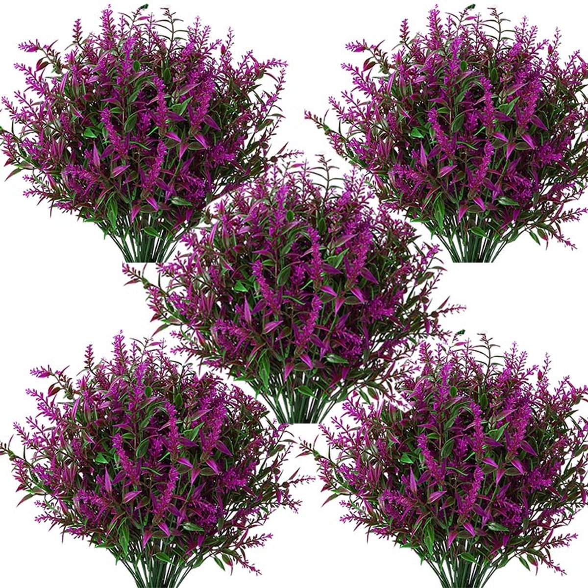 Flintry 5 stuks kunstlavendel voor buiten – UV-bestendige nepbloemen – Voor hangpotten, tuin & thuisdecoratie – Geen onderhoud – Rood & Groen
