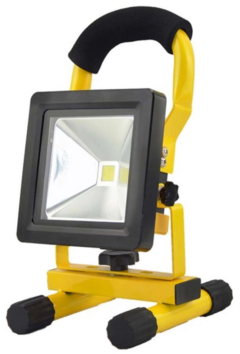 RexTech LED bouwlamp op accu - 10 watt - 900 lumen - Koud wit licht (5000K) - Oplaadbare werklamp met grondstandaard - IP65 - Compact formaat