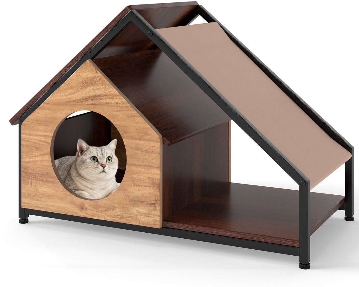 Kattenhuis - Voor buiten - Hok - Kooi - Bench - Ren - 1 verdieping - duurzaam - Zoals afgebeeld