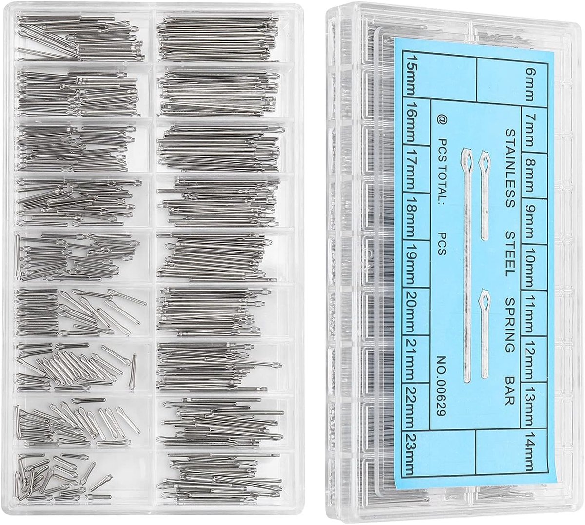 SnelShoppen - 360 Stuks RVS Veerpennen, 18 Verschillende Maten van 6-23mm, Splitpennen voor Horlogeband Verbinding, Borgpen voor Horlogedelen