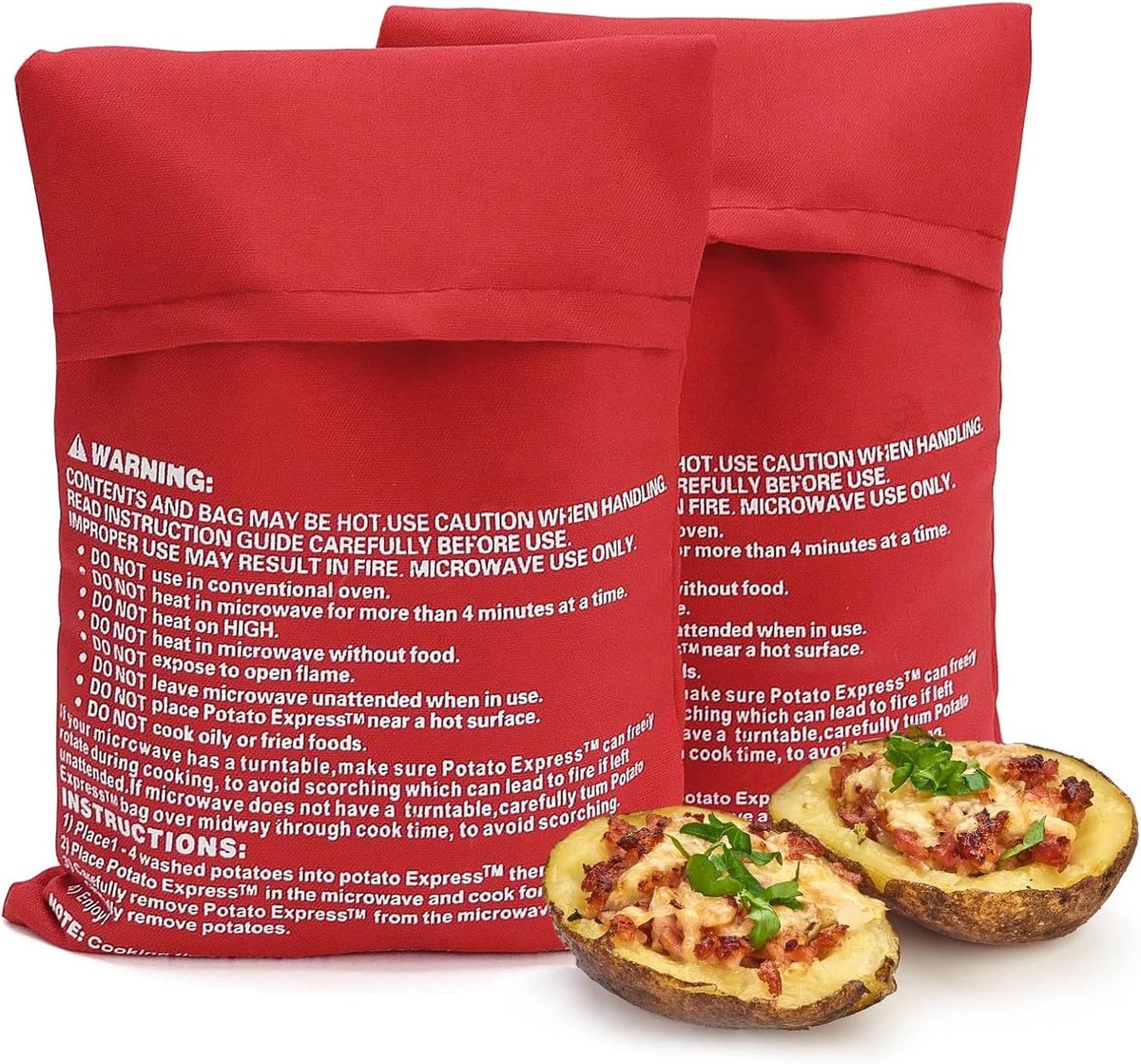 Reusable Microwave Potato Bag, 2 Pack, Red, Polyester, Zipper, Perfect for Cooking Potatoes, Corn on the Flask - ShopVlot