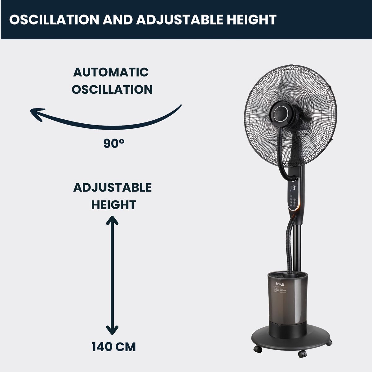 SnelShoppen - Vernevelventilator 100 W met 3 Snelheden, 4 Modi, Afstandsbediening, Thermometer Ø 45 cm - Ideaal voor Tuin, Feest en Camping