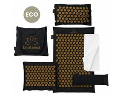 Jaraleesa® XL Spijkermat – 6-Delige ECO Acupressuur Mat Set Met Kussen – Massagemat – Shakti Mat – Spijkermat voor Stressverlichting, Spierherstel, Meditatie, Rugpijn & Acupunctuur – Incl. Draagtas & E- boek - Zwart