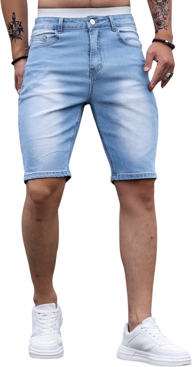 Currero Korte Broek Heren Golfbroek Spijkerbroek met Zakken Volwassenen Jongens Shorts Lichtblauw