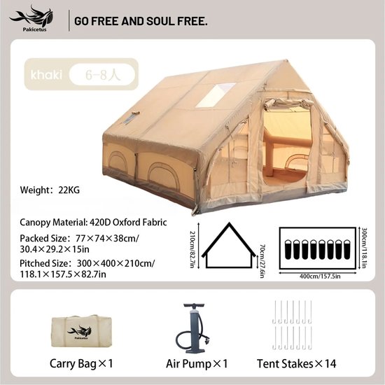 Lamor Opblaasbare Tent - Tenten - Air Tent - 4 tot 6 personen - Waterdichte bodem - 430×305×210cm - 4 seizoenen - Met Luchtpomp — afbeelding 4