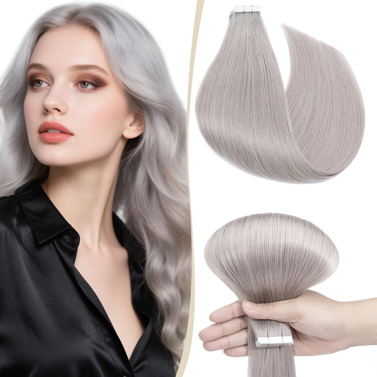 18 Inch Tape Extensions van Echte Menselijke Haar - Grijze Haarstuk voor Volumineuze Haarstijl