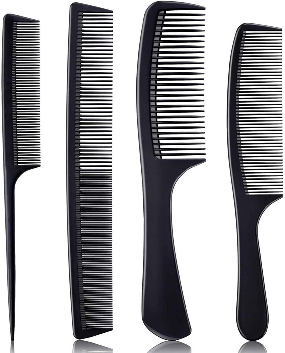 Kammenset 4-delig - Haarkammen set - Haarstyling - Koolstofvezel materiaal - Tot 22 cm - Zwart