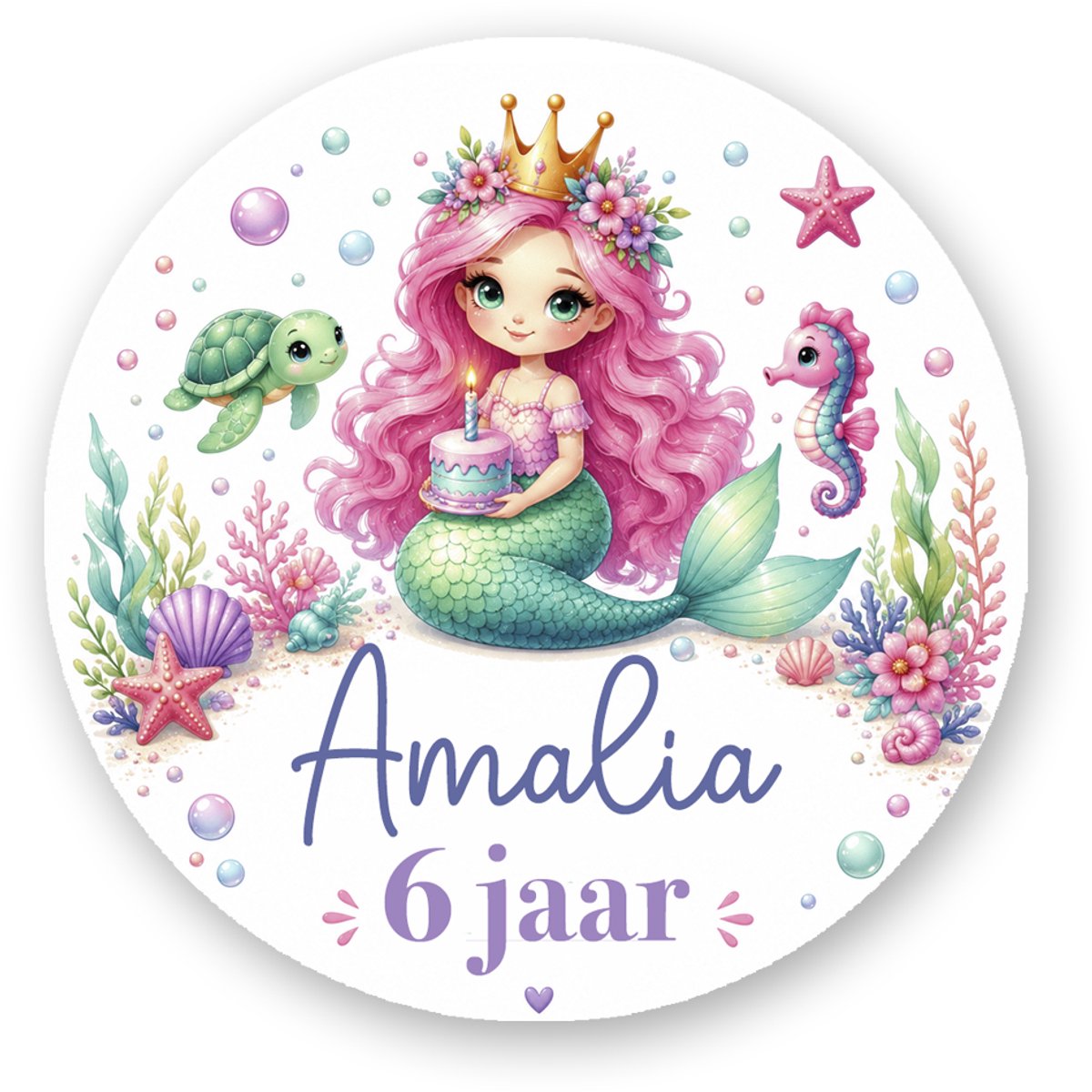 25x Traktatiestickers Zeemeermin met naam en leeftijd