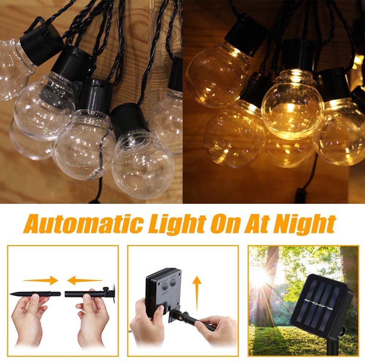 SnelShoppen - Lichtsnoer op zonne-energie 3,5 m met 10 LEDs - Waterdichte lichtketting IP65 - 8 modi warmwit voor feest, tuin, balkon, binnenplaats en