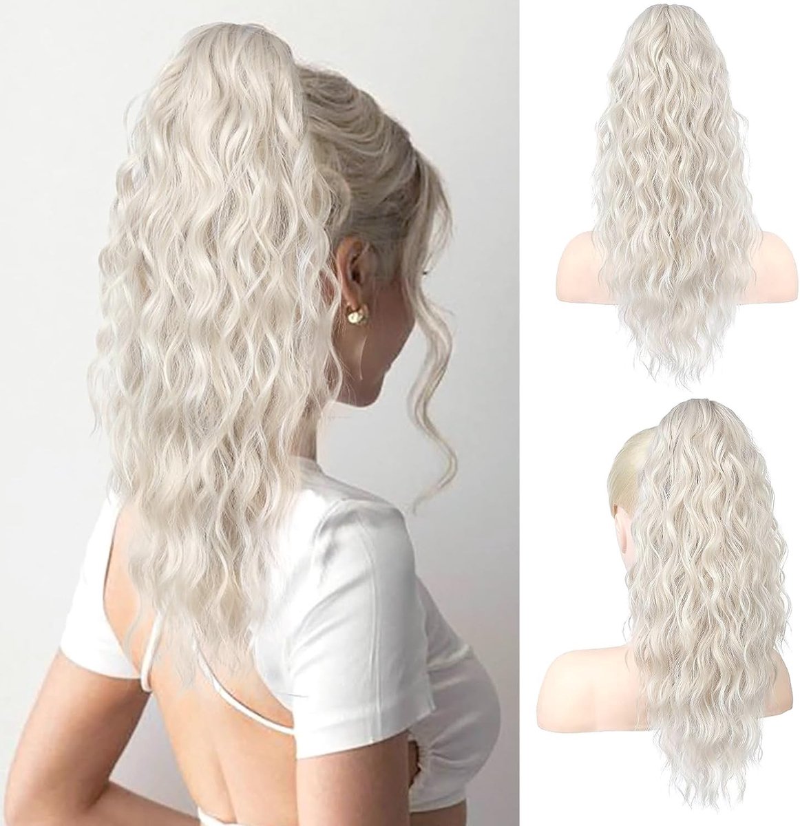 Ponytail Extensions 18 Inch Lang Golvend Krullend Haar voor Vrouwen - Natuurlijke Look en Gemakkelijk te Bevestigen