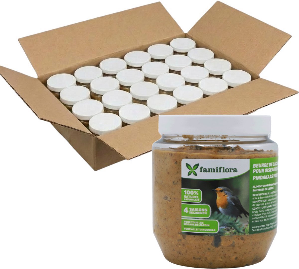 Famiflora pindakaas voor tuinvogels met zonnebloempitten - 24 x 350 gr - Vogelpindakaas - Met zonnebloempitten voor extra aantrekkingskracht en voedingswaarde