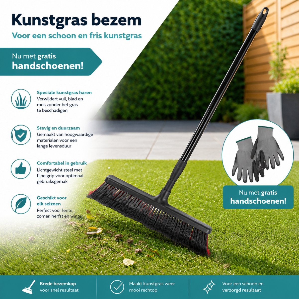 Tuilana ® - Kunstgrasbezem - 30 cm - Metalen steel - Telescopisch - 180 cm