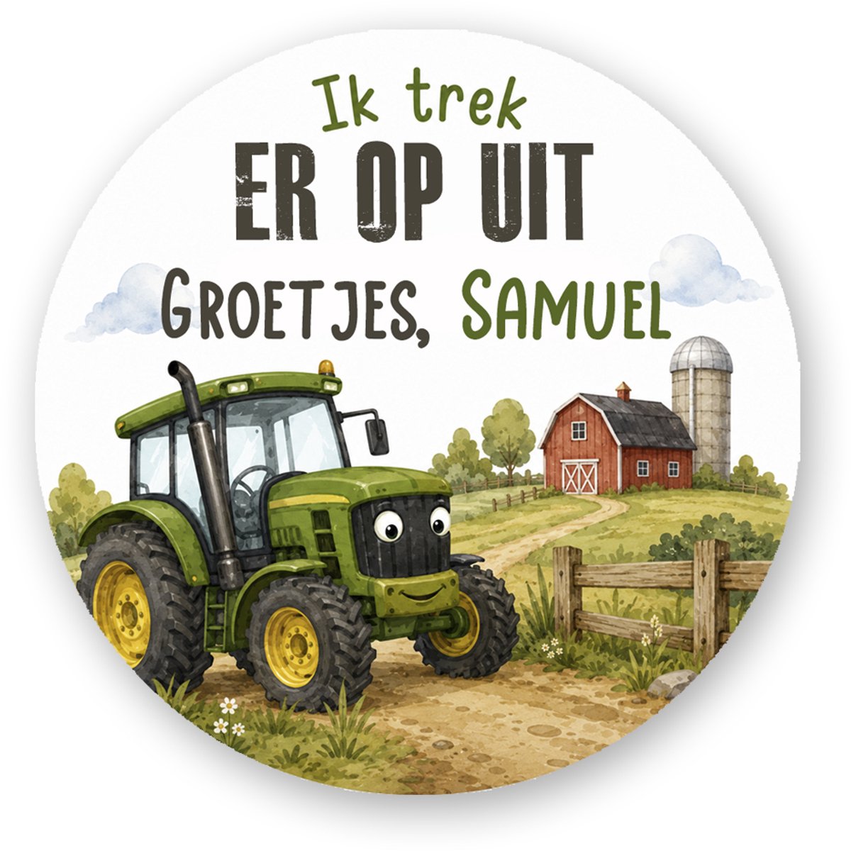 25x Traktatiestickers "Ik trek er op uit"- traktatiesticker tractor - traktatie afscheid - traktatiesticker met naam