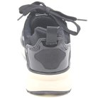Achterkant van een zwarte lage sneaker van Waldlaufer met beige zool en lakdetail.