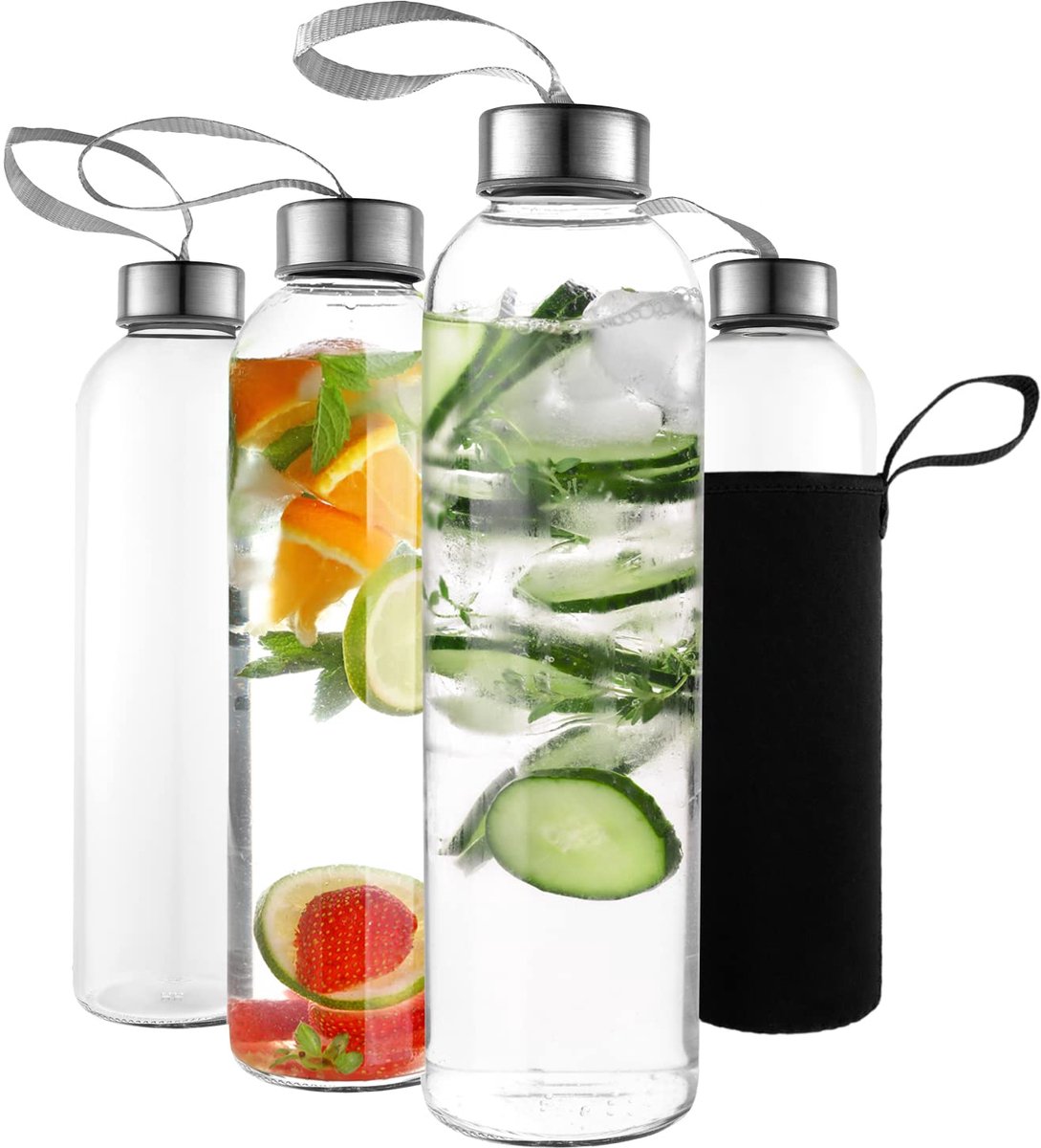 Omgoods - Glass Water Bottles met Nylon Bescherming - Luchtdicht en Draagbaar