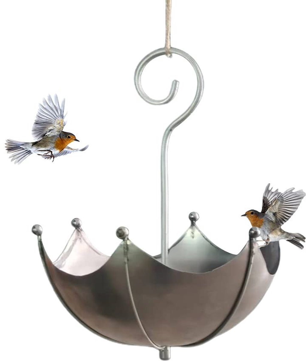Omgoods- Vogelvoederbak - Parapluvormige Vogeltrog - Hangend Ontwerp - Tuinvoederstation - Duurzaam Ijzer - 14 x 18 cm